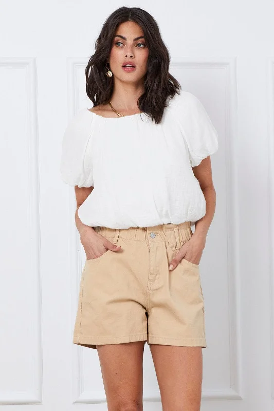 Time to Snag a Bargain!Beige Paper Bag Jeans High Waist Denim