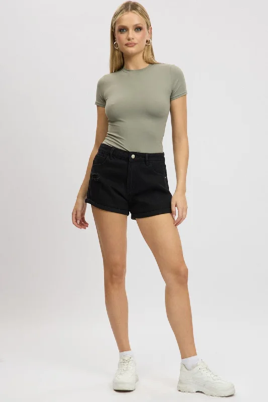 More Discounts, More Joy!Black Relaxed Shorts Low Rise