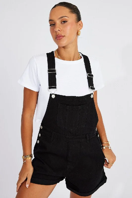 Hottest Discounts of the Year!Black Short Denim Overalls