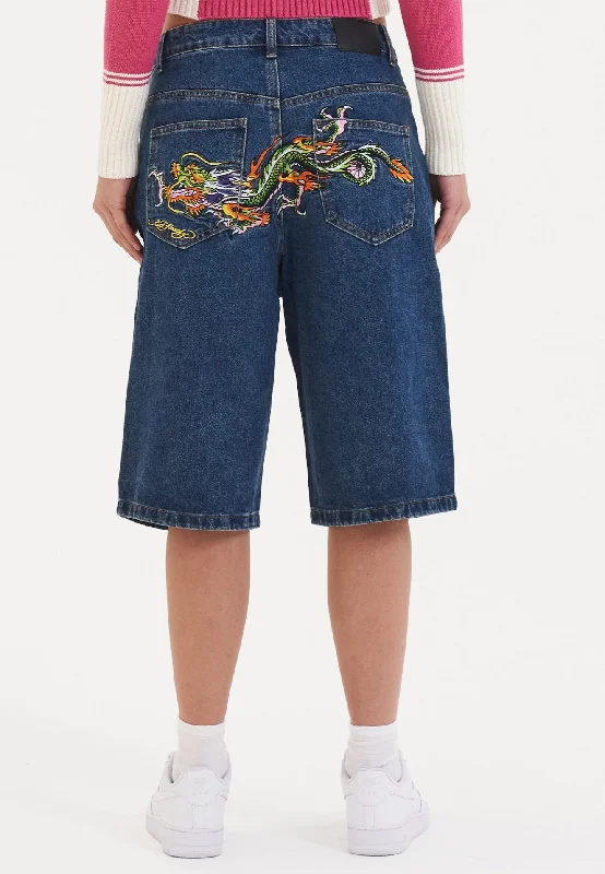 Shop Before It’s Gone!Womens Dragon Crawl Relaxed Denim Jorts Shorts - Indigo