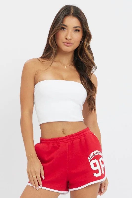Find the Best Deals Here!Red Track Shorts High Rise Elastic Waist