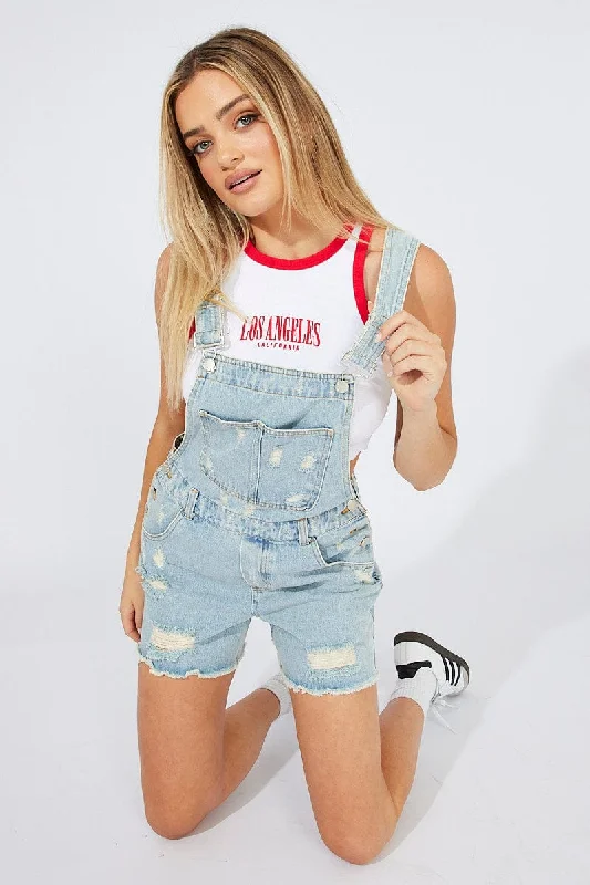 Must-Have Deals Inside!Denim Short Overalls Ripped