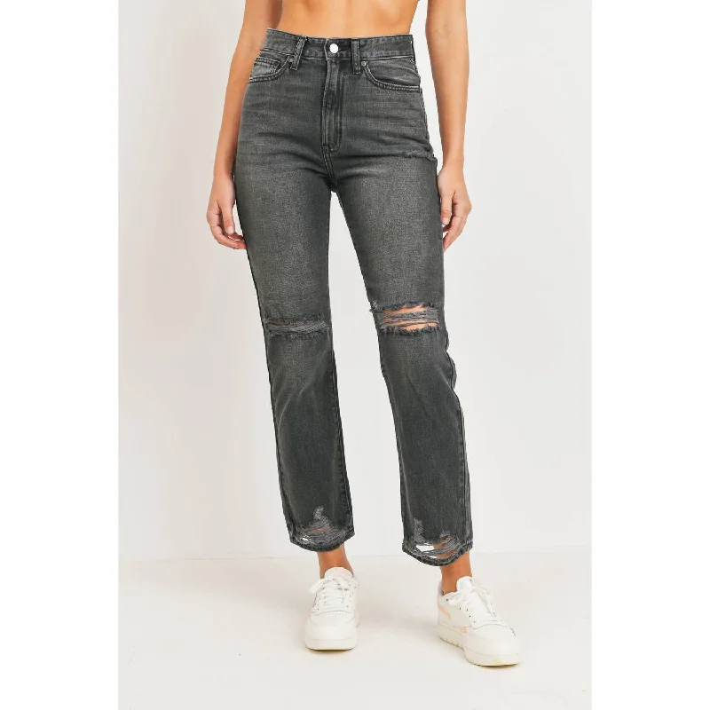 Every Deal is a Steal!Distressed Loose Straight Jean In Black