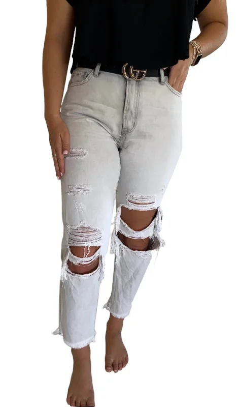 Limited Time Offer!Distressed Mom Jeans In Light Wash