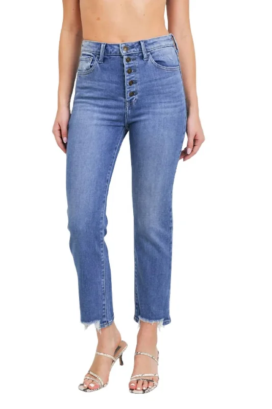 Act Fast – Limited Time Savings!Falon Button Straight Distressed Hem Jean In Medium Wash