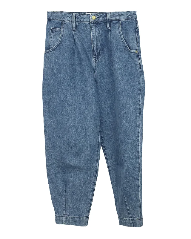 Exclusive Savings This Week!Frame Pleated Barrel Leg Jeans in Blue Cotton Denim