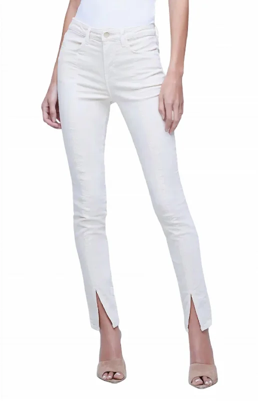 Limited Stock Available!Jyothi Split Ankle Skinny Jeans In Champagne