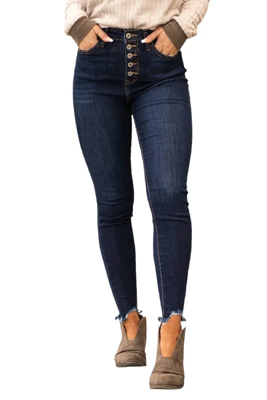 Time to Save Big!Mindy Hi Rise Button Skinny Jean In Dark Wash