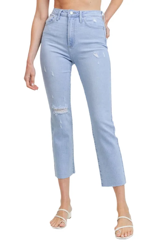 Shop the Hottest Deals!One Knee Distressed Straight Jean In Light Wash