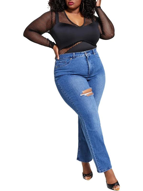 Savings You Can’t Ignore!Plus Womens High Waist Medium Wash Straight Leg Jeans