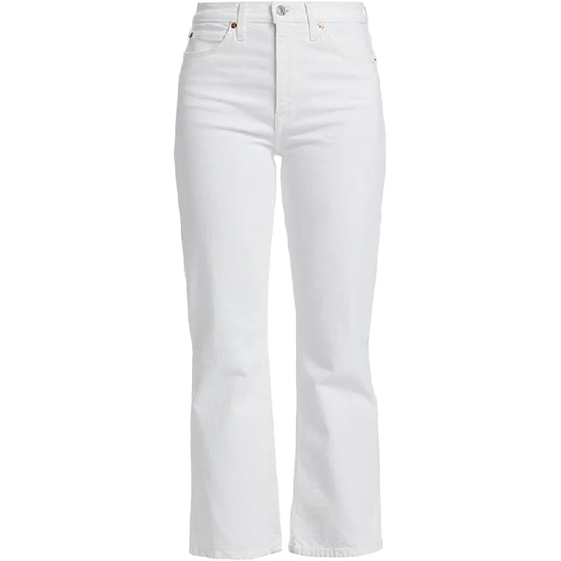 Save Like Never Before!RE/DONE Women's White Crop Boot Cut 70's Denim High Rise Jeans