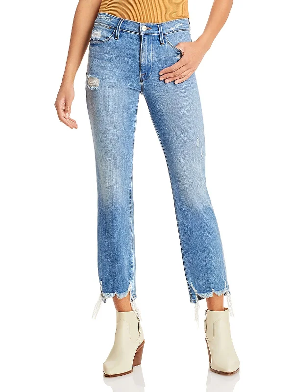 Your Shopping Spree Starts Here!Womens High Rise Distressed Straight Leg Jeans