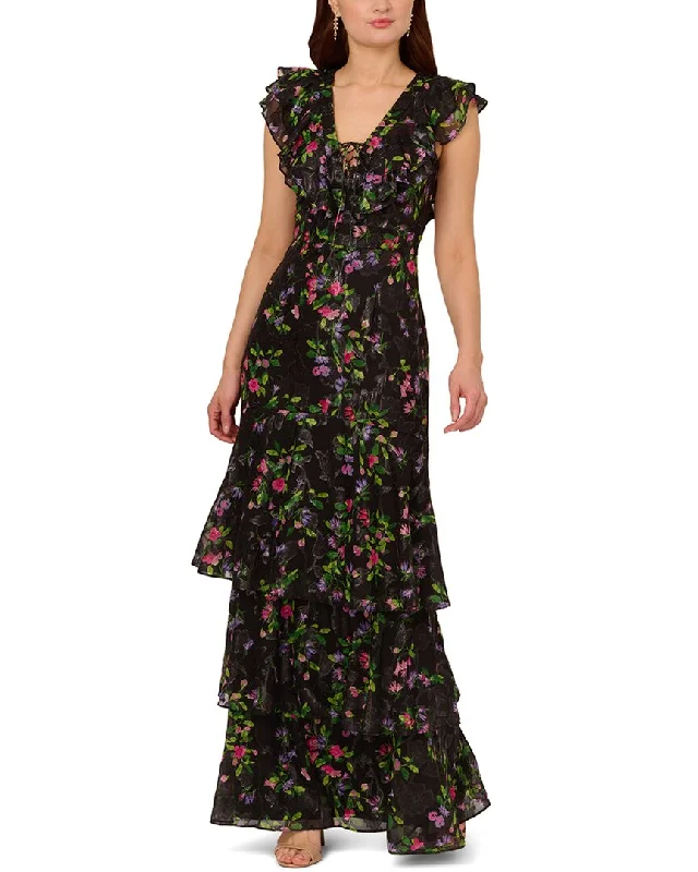Every Deal is a Steal!Adrianna Papell Flutter Tiered Chiffon Gown