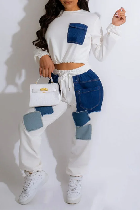 Seasonal Sale – Shop Now!Applique Patchwork Sporty Drawstring Pant Suit