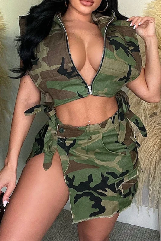 Your Dream Deal is Here!Camouflage Punk Tie Side Hooded Gilet