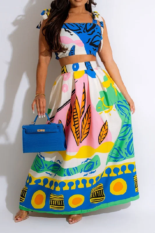 Today Only – Don’t Miss It!Cartoon Print Cute Tie Shoulder Skirt Suit