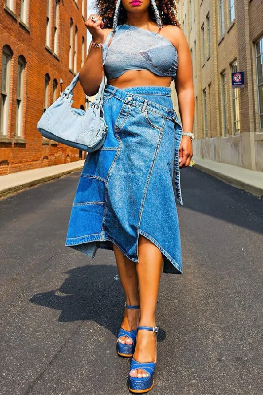 Time to Snag a Bargain!Denim On-trend Asymmetric Skirt