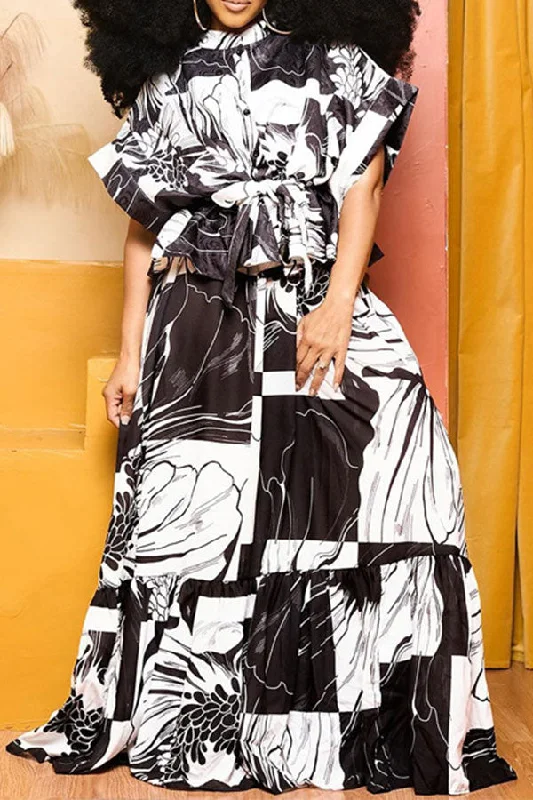 Special Discounts Inside!Floral Print Lowkey Lace-Up Dress Suit