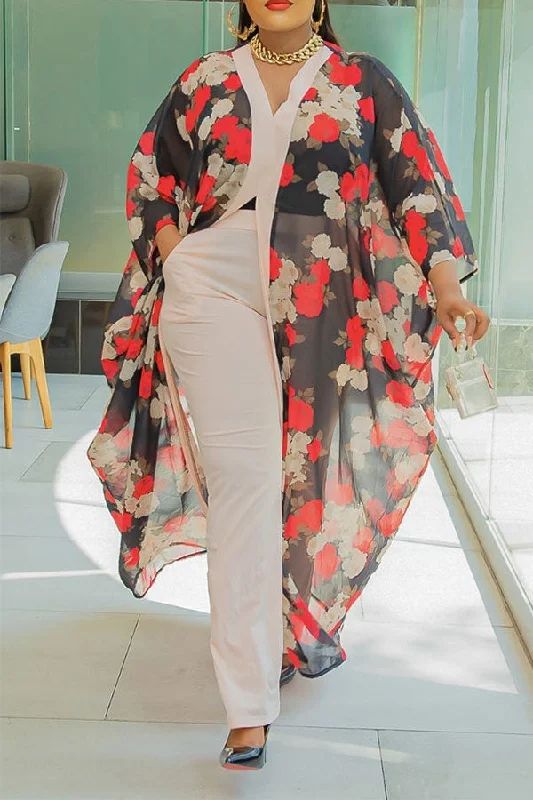 Don’t Wait – Deals Won’t Last!Floral Print Patchwork Hyperbolic Flowy Pant Suit