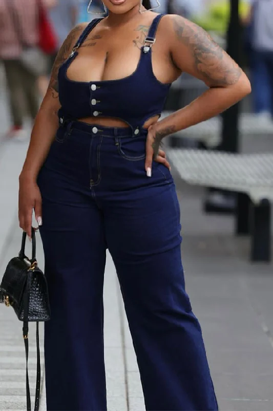 Crazy Discounts Inside!Gradient Retro Suspenders Denim Pant Suit