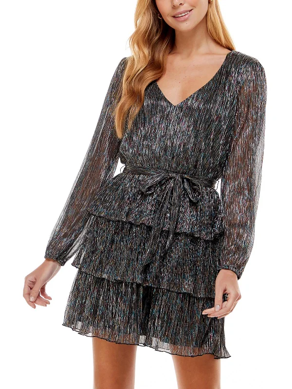 Save More with Every Purchase!Juniors Womens Metallic Mini Fit & Flare Dress