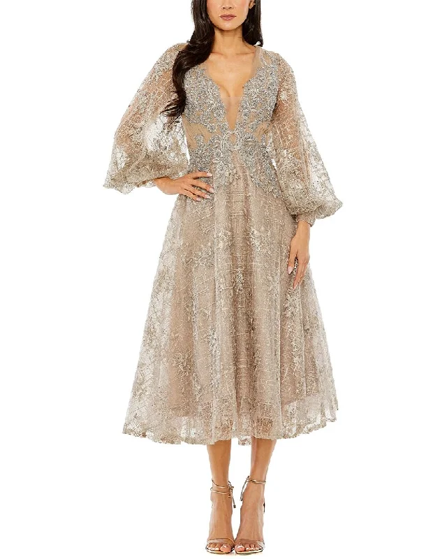 Everything Must Go!Mac Duggal Embellished Plunge Neck Bishop Sleeve Dress