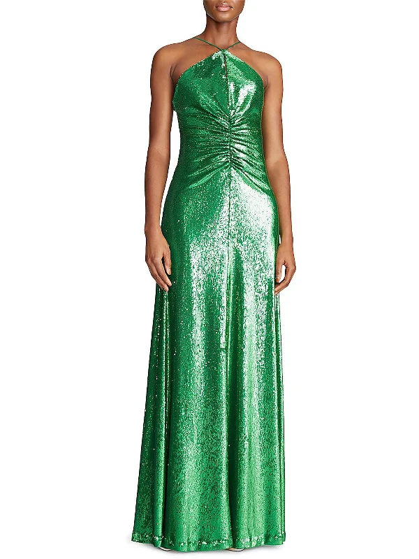 Get Ready to Save!Maya Womens Sequined Halter Evening Dress