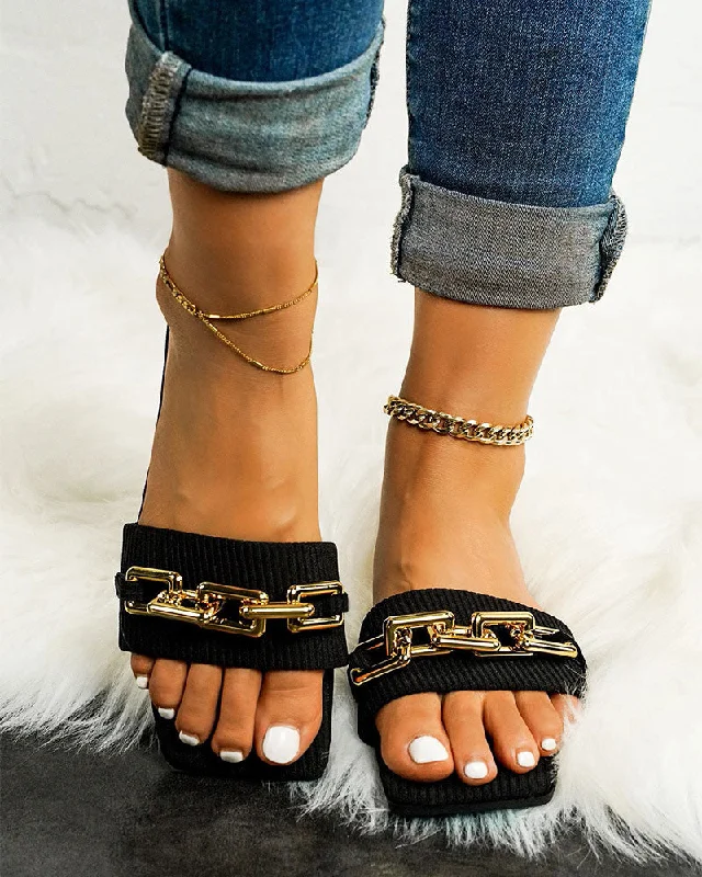Save More Than Ever!Metal Chain Decor On-trend Flat Slippers