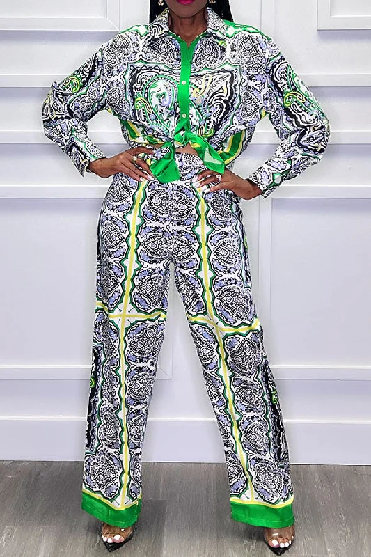 Shop More, Spend Less!Paisley Print Patchwork Bohemia Pant Suit