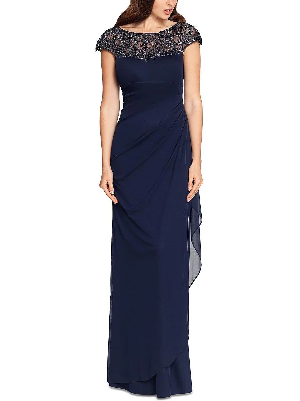 Hurry, Sale Ends Soon!Petites Womens Embellished Illusion Evening Dress