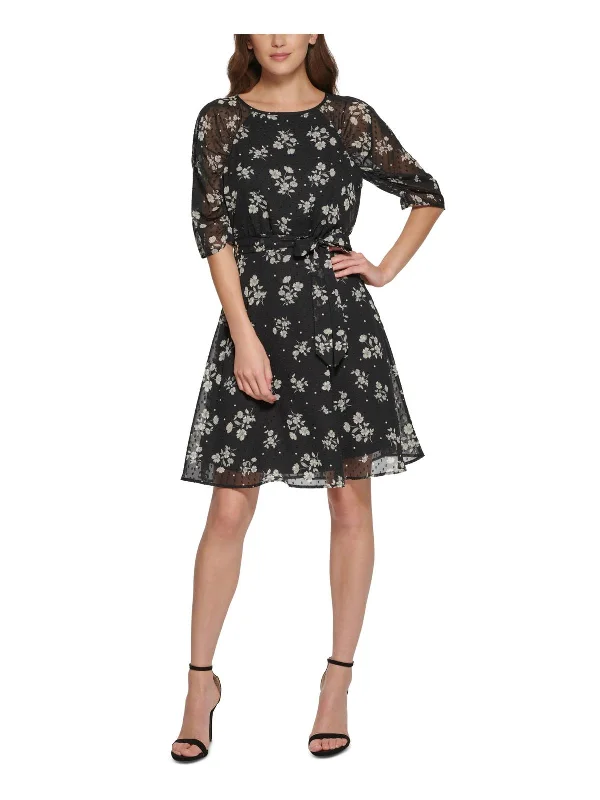Great Deals, Just for You!Petites Womens Floral Print Knee Fit & Flare Dress