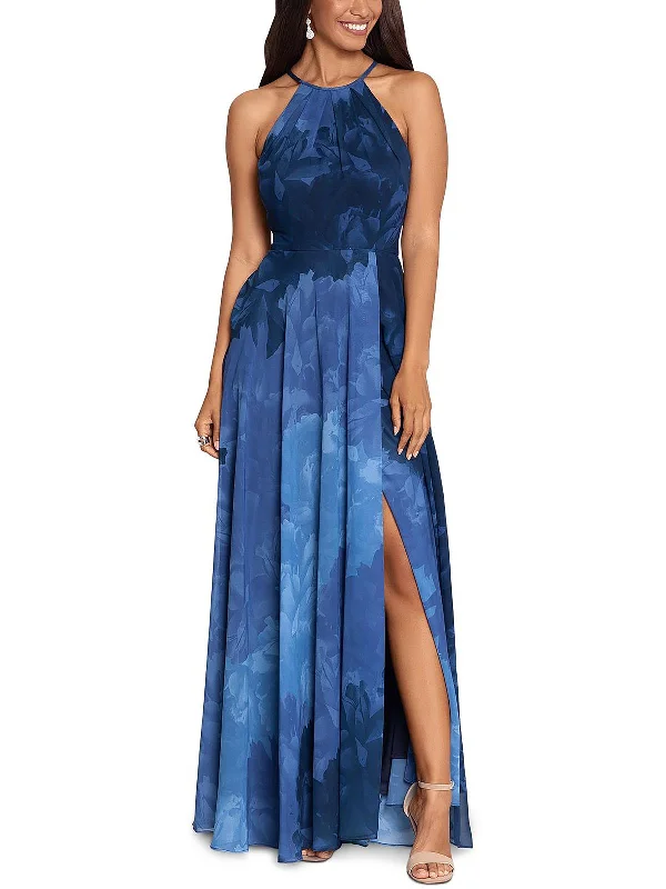 Lowest Prices Guaranteed!Petites Womens Printed Split Hem Evening Dress