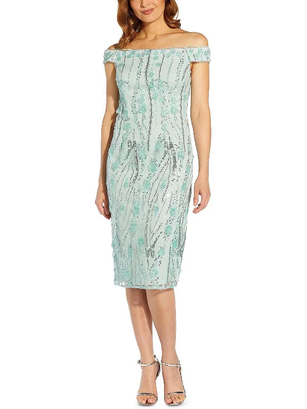 Everything Must Go!Petites Womens Sequined Knee-Length Cocktail and Party Dress