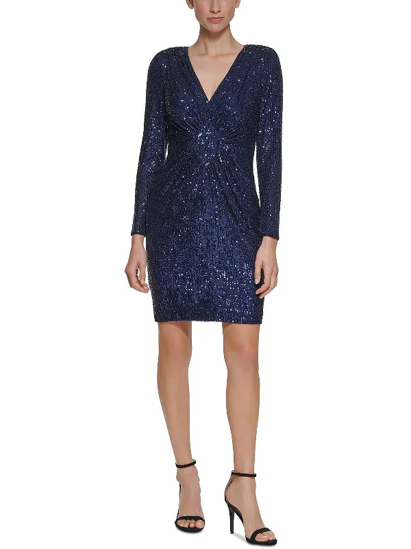 Today Only – Don’t Miss It!Petites Womens Sequined V-Neck Cocktail and Party Dress