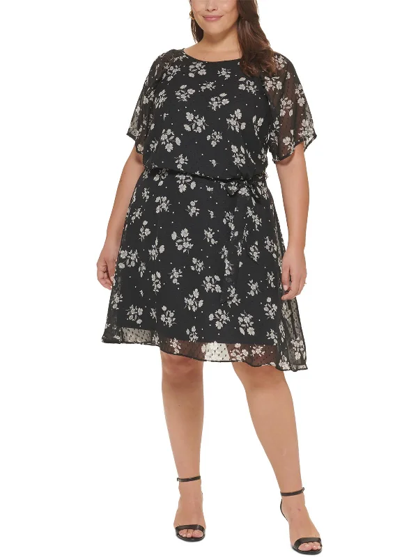 Flash Sale – Act Fast!Plus Womens Chiffon Floral Fit & Flare Dress