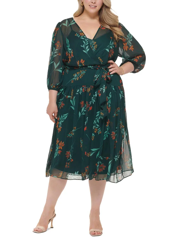 Exclusive Offers You’ll Love!Plus Womens Chiffon Floral Fit & Flare Dress