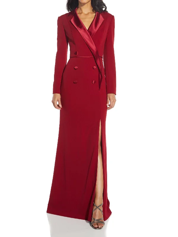 Limited Edition, Limited Price!Plus Womens Silk Lapel Maxi Evening Dress