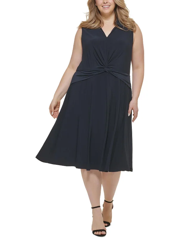Best Deals Just for You!Plus Womens Twist-Front Midi Fit & Flare Dress