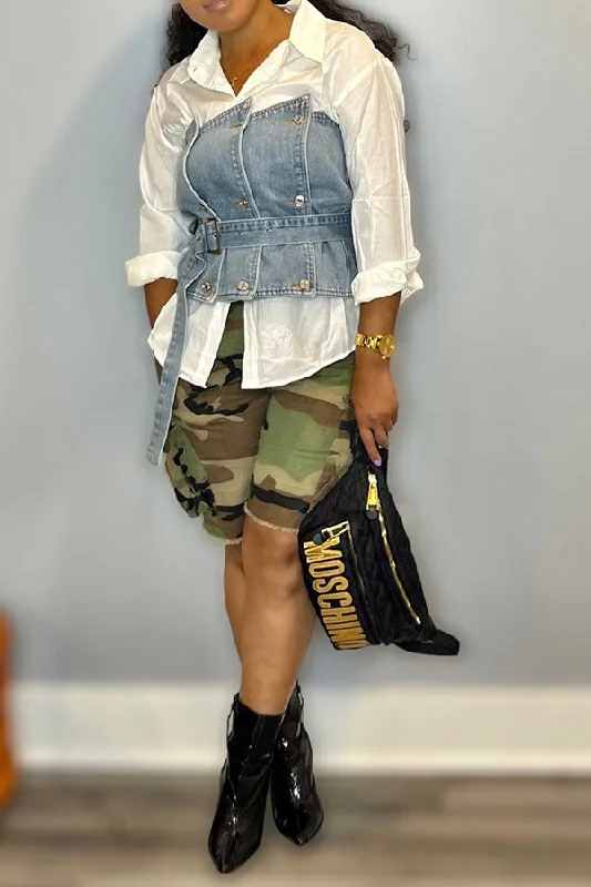 Huge Price Cuts Await!Solid Color Girly Shirt & Denim Camisole