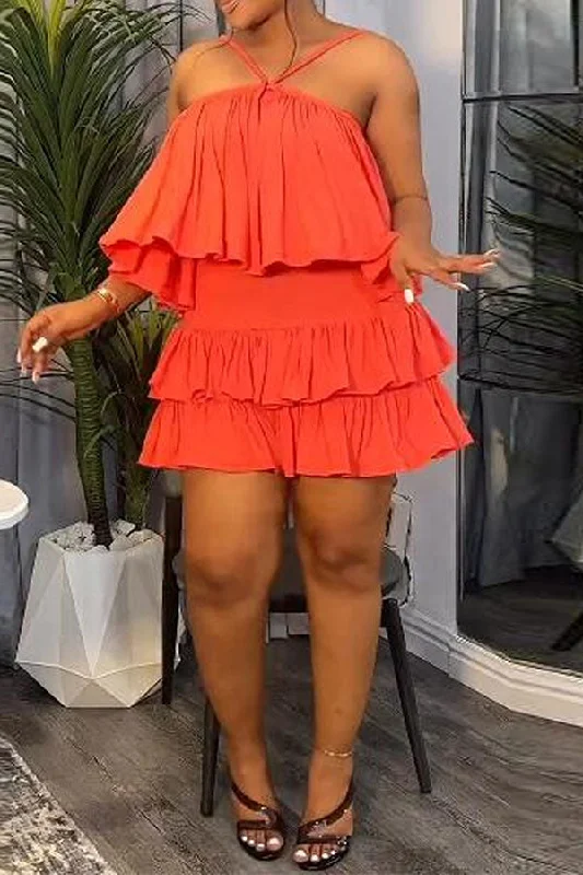 Steals and Deals Await!Solid Color Stunning Ruffle Tiered Dress Suit
