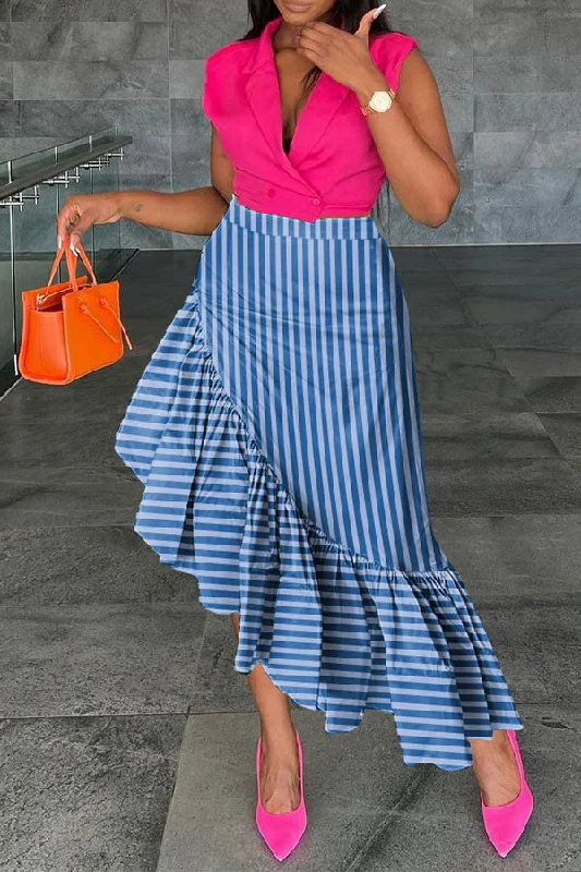 Hurry! While Supplies Last!Striped Feminine Ruffle Irregular Skirt