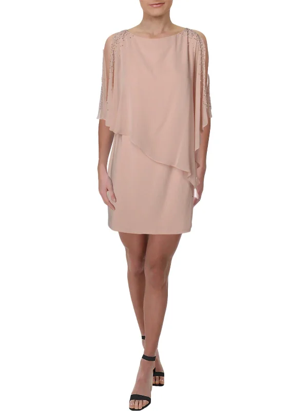 Flash Deals – Act Quickly!Womens Chiffon Embellished Capelet Dress
