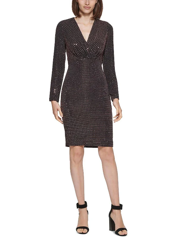 Huge Price Cuts Await!Womens Knit Metallic Sheath Dress