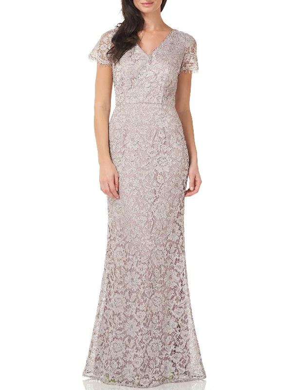Save More Than Ever!Womens Lace Metallic Evening Dress