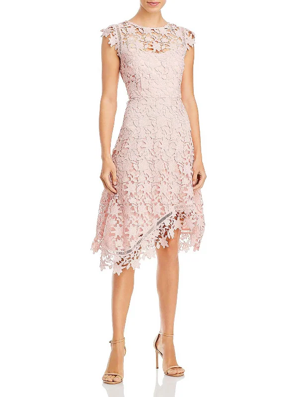 Save More Than Ever!Womens Lace Overlay Asymmetric Cocktail Dress