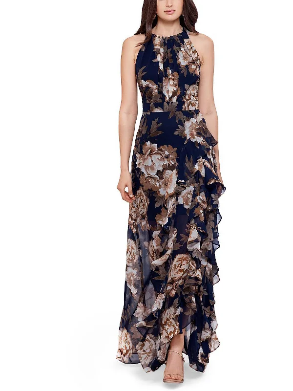 Shop Early, Save Big!Womens Ruffle Trim Maxi Evening Dress