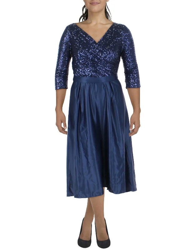 Best Price of the Season!Womens Sequined Tea Length Evening Dress