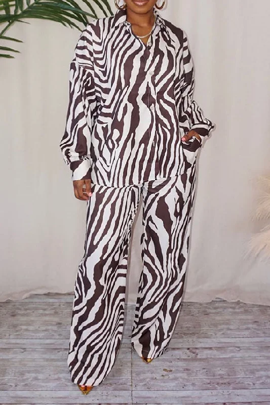 Your Favorite Items on Sale Now!Zebra Print Shirt Collar Stylish Pant Suit