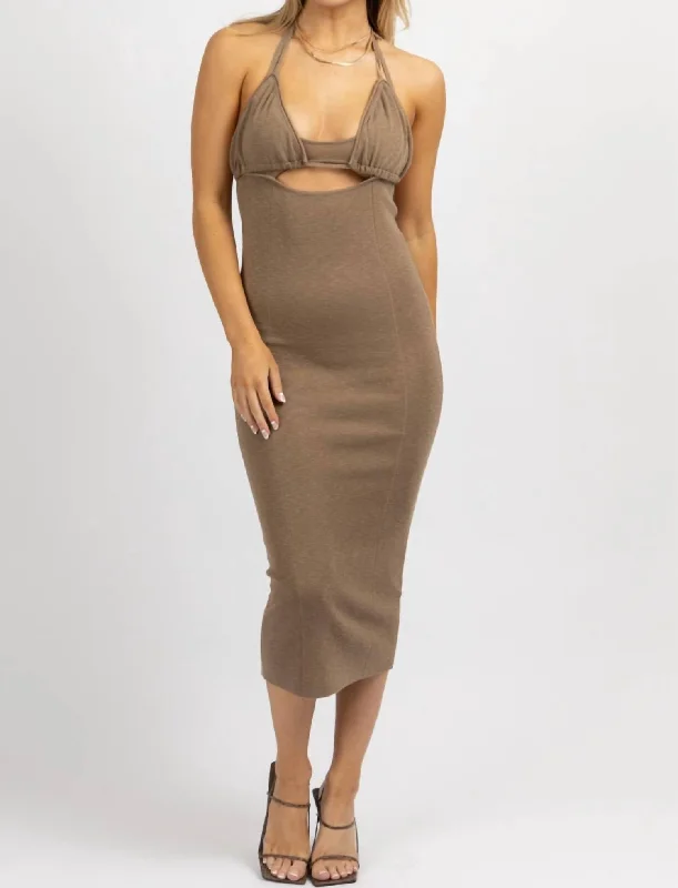 Hot Deals You Can’t Resist!Halterneck Triangle Midi Dress In Mocha
