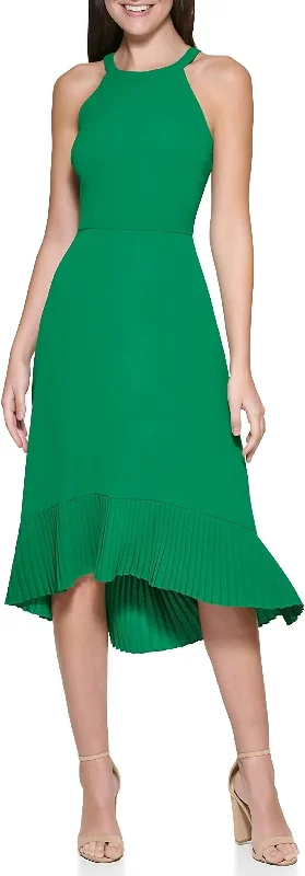 Unbeatable Prices!Hi-Low Halter Top Midi Dress In Tropical Green